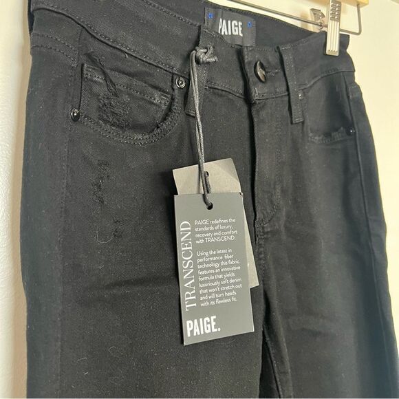 Paige Skinny Jeans Womens Size 23 Black Verdugo Ankle Raw Hem Domino Destructed - Picture 5 of 16
